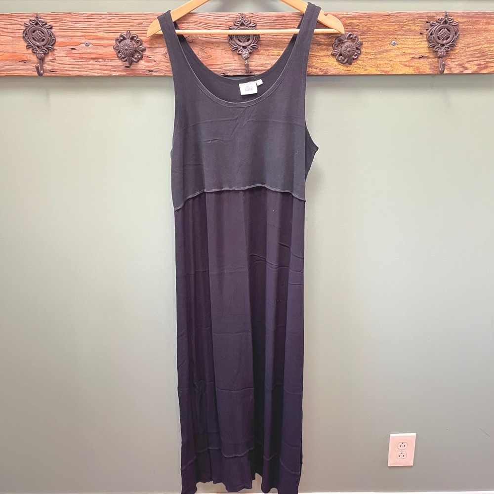 Very Vineyard Edgartown Black Rayon Sleeveless Scoop Neck Maxi Dress Large‎